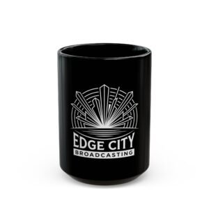 Edge City Broadcasting Black Ceramic Mug – 15oz Logo Coffee Cup