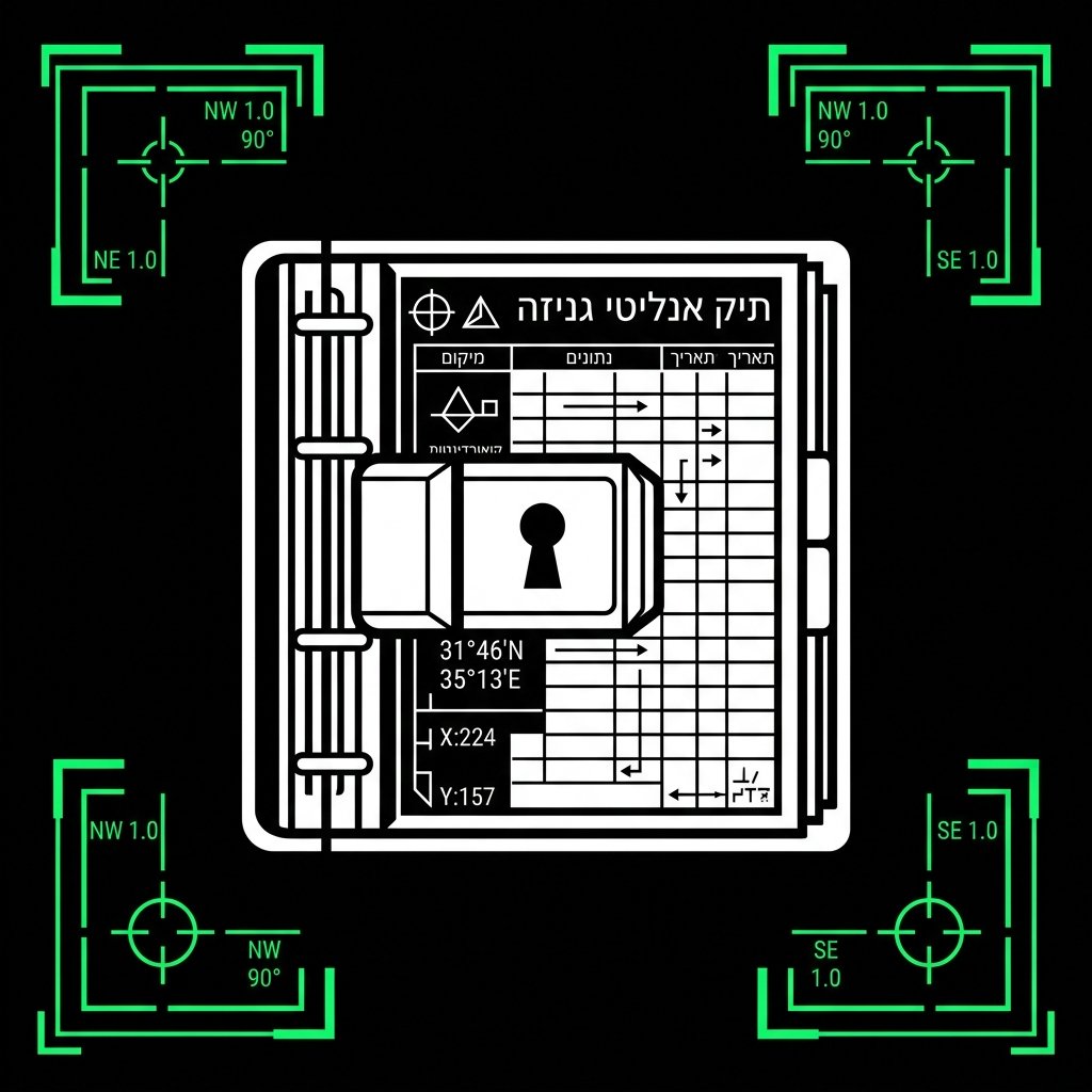 Tactical_document_binder_vector_…_202608261157 2D tactical wireframe vector UI icon of a locked document ledger binder with coordinate telemetry rings and green corner brackets.